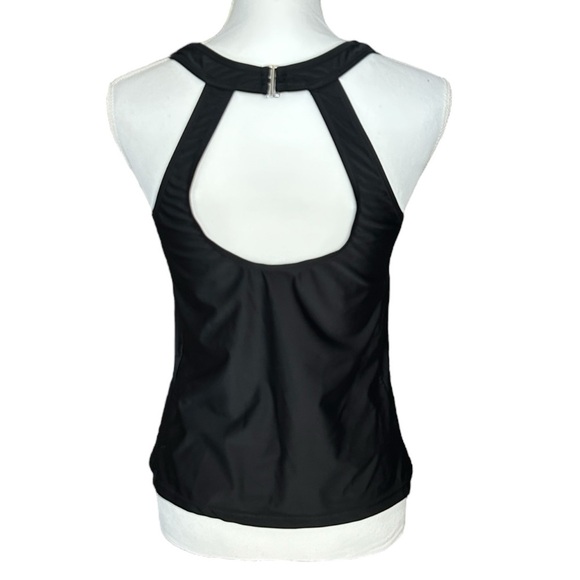 TROPICAL ESCAPE Black Tankini Swim Top sz 10 Racerback Removable Cup Pads - Picture 2 of 7